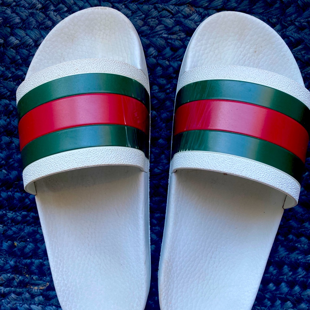 White Gucci Slides Womens 7